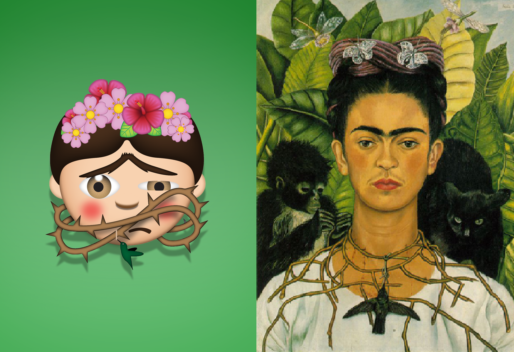 Vergleich FridaMoji und Frida Kahlos Selbstporträt
