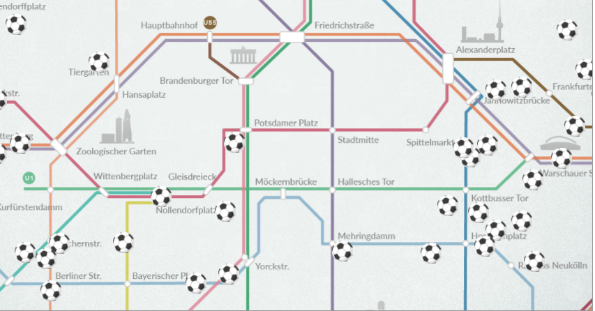 Digitale Karte von Berlin mit Orten von Sportaktivitäten