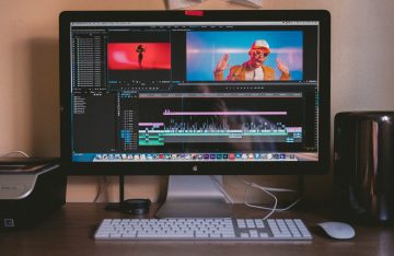 Mac PC mit Schnittprogramm Musikvideo, zum musikalischen Mashup Artikel von Filmszenen